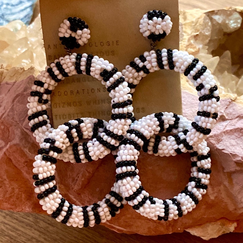 NWT Anthropologie Deepa Beaded White Hoop Chandeliers - Picture 5 of 10